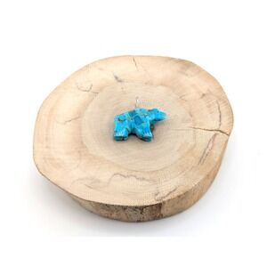 Native American Kingman Turquoise Bear Fetish Pendant w/ Bale Loop Jewelry **